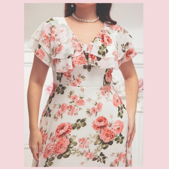 Plus Allover Floral V-back A-line Dress Maxi - Picture 2 of 4